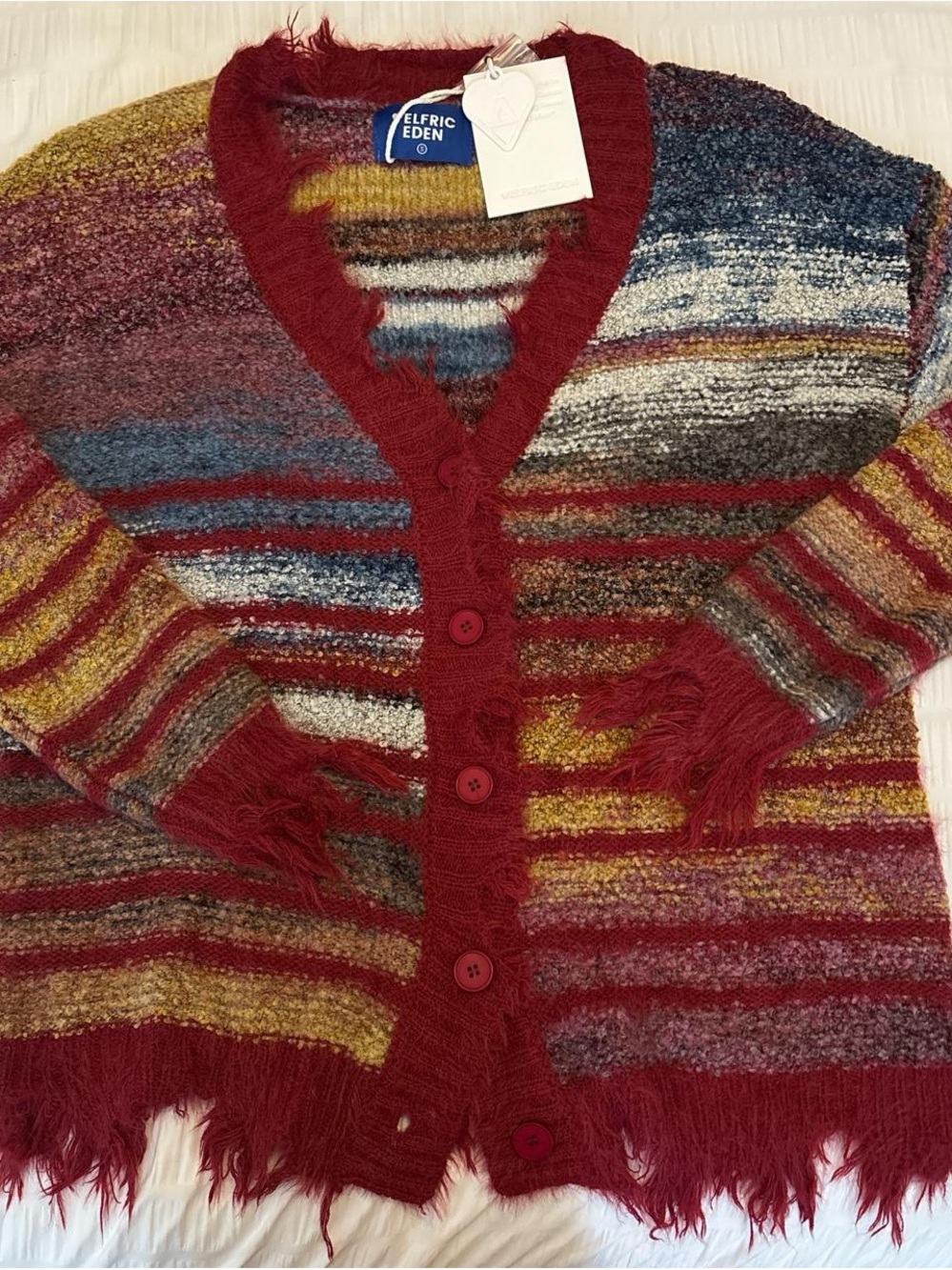 ELFRIC EDEN Women's Multicolor Striped Fringe Cardigan
